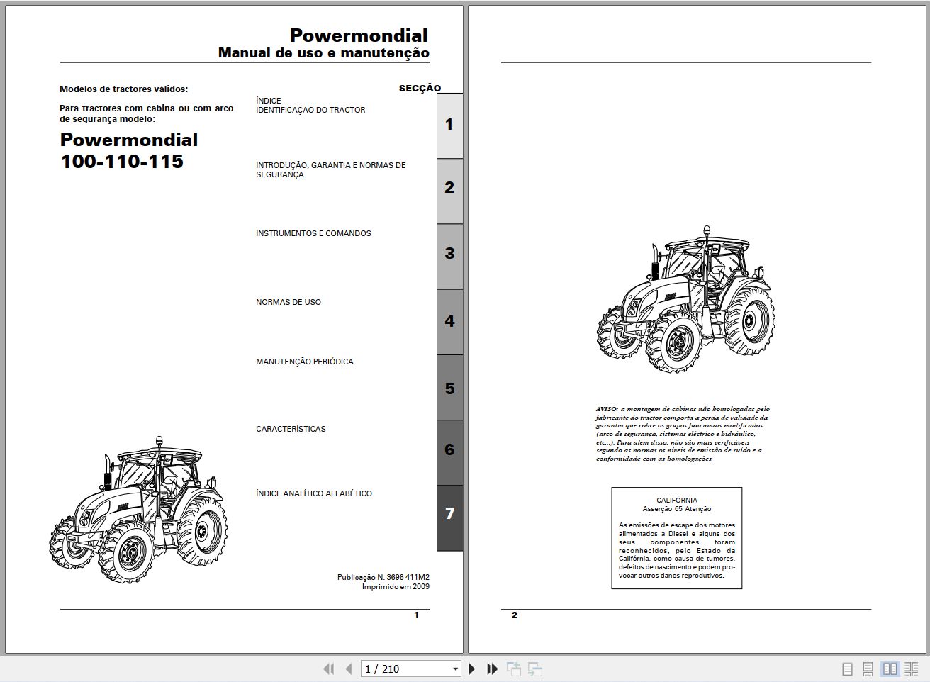 Landini Tractor Powermondial 100 110 115 Operators Maintenance Manual 3696411M2 PT 1