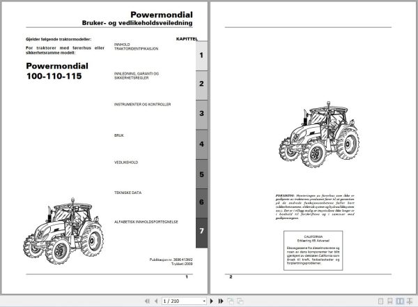 Landini Tractor Powermondial 100 110 115 Operators Maintenance Manual 3696413M2 NO 1