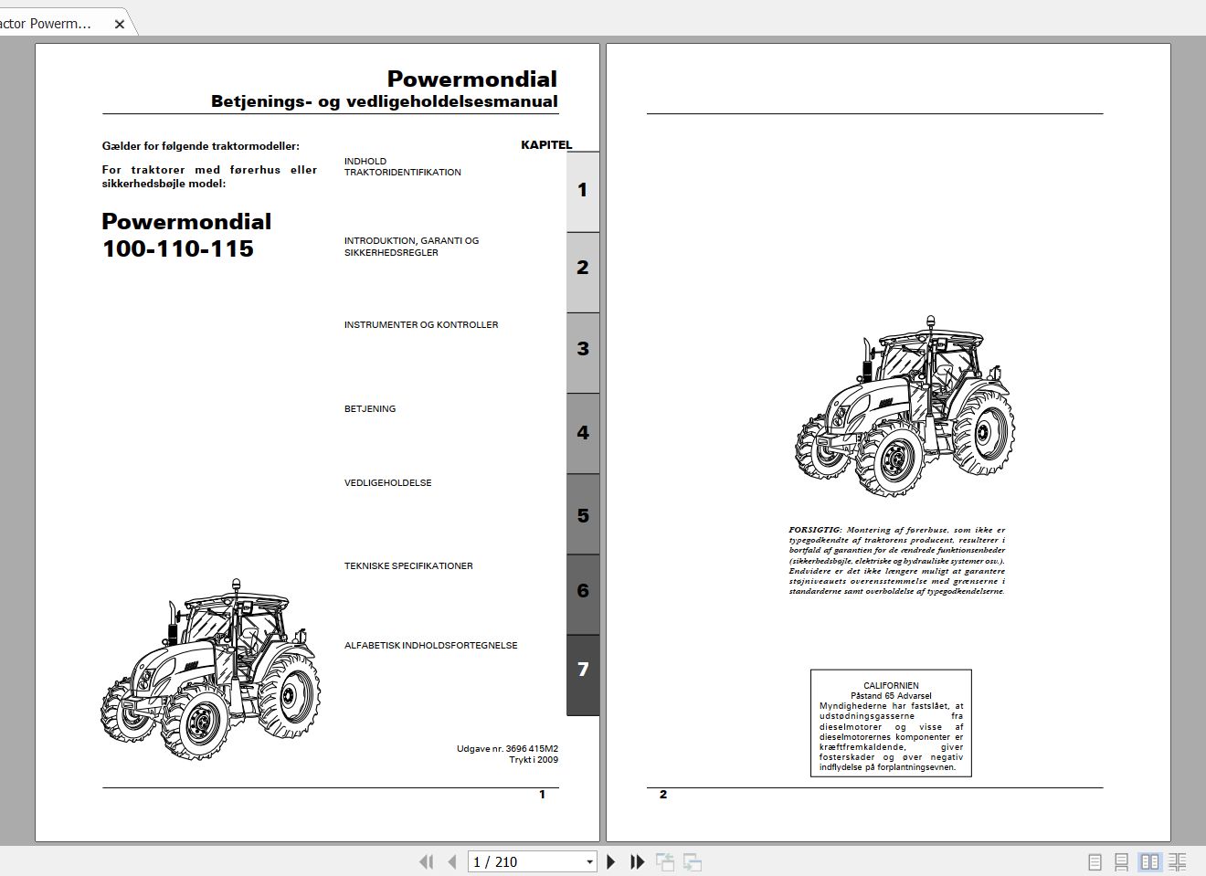 Landini Tractor Powermondial 100 110 115 Operators Maintenance Manual 3696415M2 DA 1