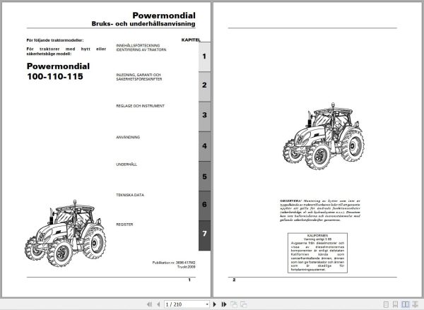Landini Tractor Powermondial 100 110 115 Operators Maintenance Manual 3696417M2 SV 1