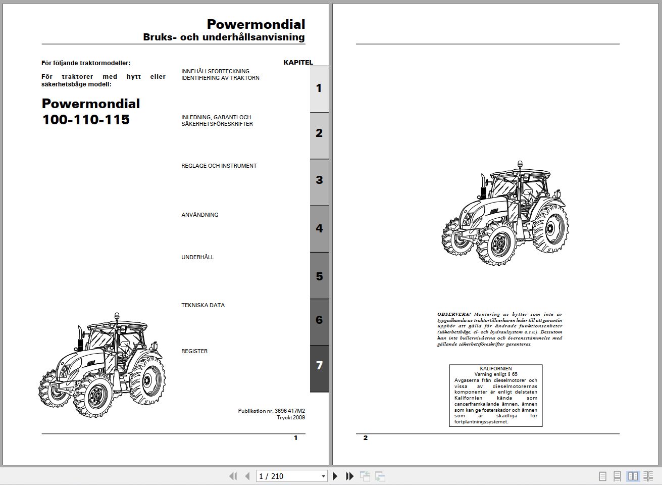 Landini Tractor Powermondial 100 110 115 Operators Maintenance Manual 3696417M2 SV 1