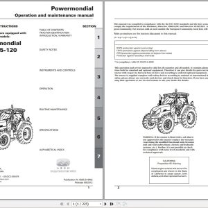 Landini Tractor Powermondial 110 115 120 Operators Maintenance Manual 6505519M1 EN 1