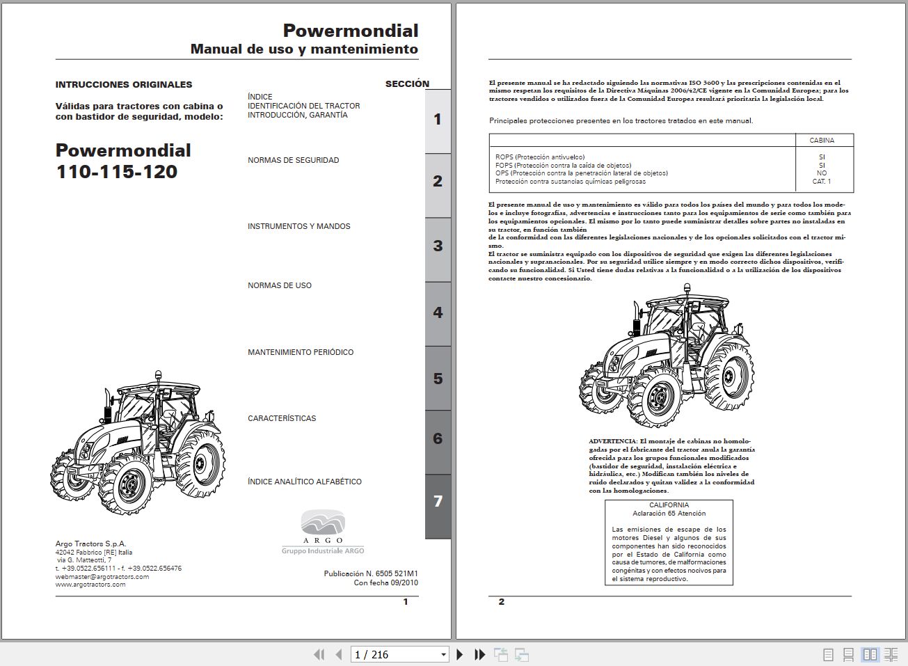Landini Tractor Powermondial 110 115 120 Operators Maintenance Manual 6505521M1 ES 1