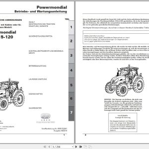 Landini Tractor Powermondial 110 115 120 Operators Maintenance Manual 6505522M1 DE 1