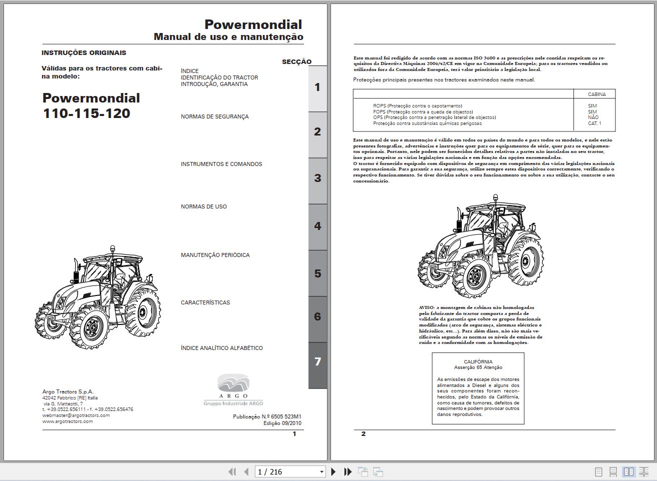 Landini Tractor Powermondial 110 115 120 Operators Maintenance Manual 6505523M1 PT 1