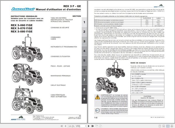 Landini Tractor REX 3 060 F to 3 080 GE Operators Maintenance Manual 6671251A3 FR 1