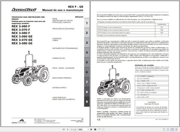 Landini Tractor REX 3 060 F to REX 3 080 GE Operators Maintenance Manual 6666061A1 PT 1