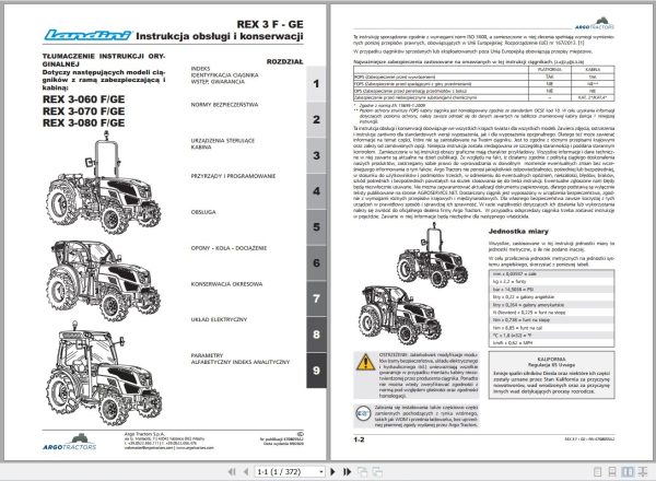 Landini Tractor REX 3 060F to 3 080GE Operators Maintenance Manual 6708055A2 PL 1