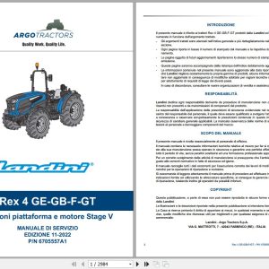 Landini Tractor REX 4 080GE to 4 120GT Service Manual 6705557A1 IT 1