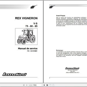 Landini Tractor REX 75V to 85S VIGNERON Service Manual 3693999M1 FR 1
