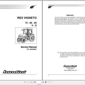 Landini Tractor REX 75V to 85S VIGNETO Service Manual 3693998M1 EN 1