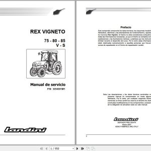 Landini Tractor REX 75V to 85S VIGNETO Service Manual 3694001M1 ES 1