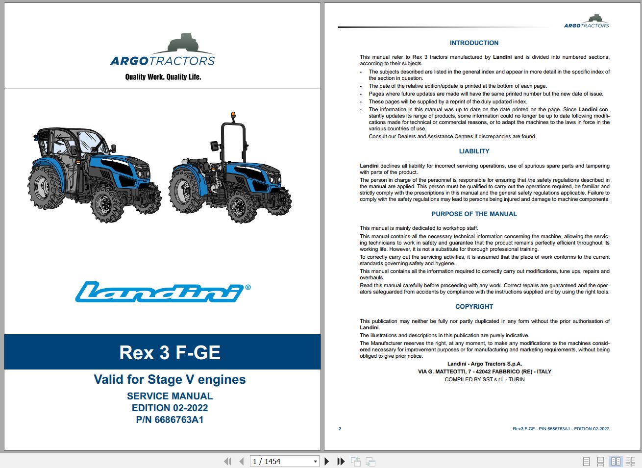 Landini Tractor Rex 3 060 F to Rex 3 080 GE Service Manual 6686763A1 EN 1