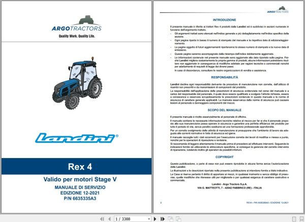 Landini Tractor Rex 4 070 4 080 Service Manual 6635335A3 IT 1
