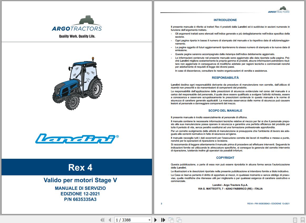 Landini Tractor Rex 4 070 4 080 Service Manual 6635335A3 IT 1