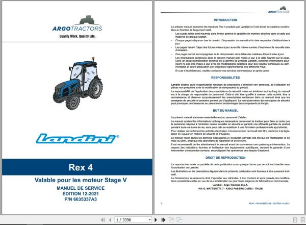 Landini Tractor Rex 4 070 4 080 Service Manual 6635337A3 FR 1
