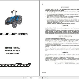 Landini Tractor Rex 4 070F to 4 120GT Service Manual 6637127A1 EN 1