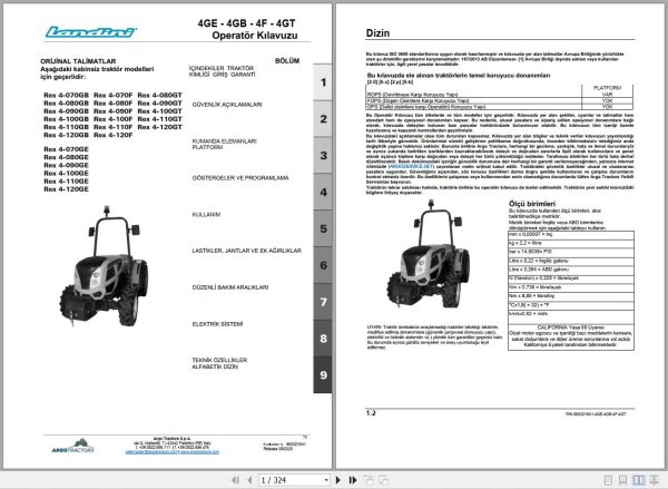 Landini Tractor Rex 4 070GB to 4 120GT Operators Maintenance Manual 6693216A1 TR 1
