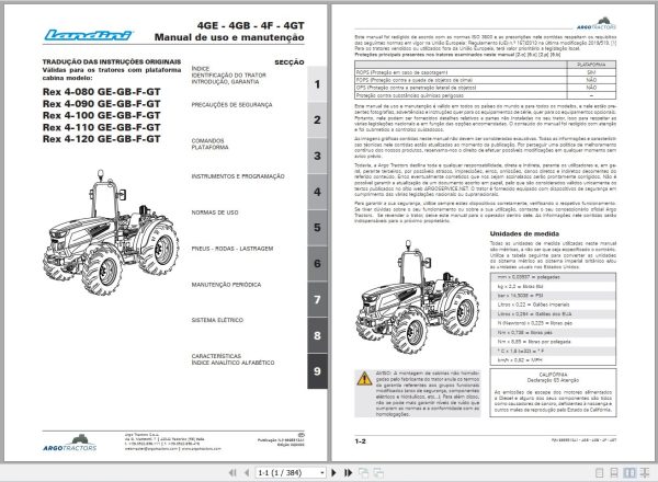 Landini Tractor Rex 4 080GE to 4 120GT Operators Maintenance Manual 6695513A1 PT 1