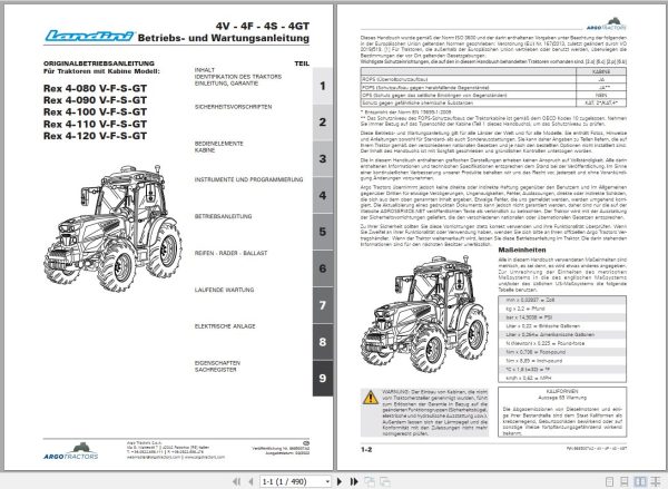 Landini Tractor Rex 4 080V to 4 120GT Operators Maintenance Manual 6685007A2 DE 1
