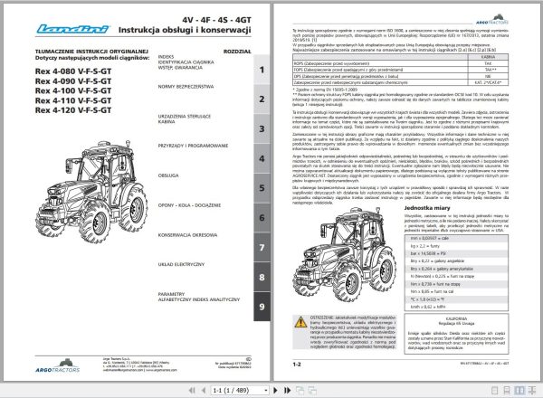 Landini Tractor Rex 4 080V to 4 120GT Operators Maintenance Manual 6717358A2 PL 1