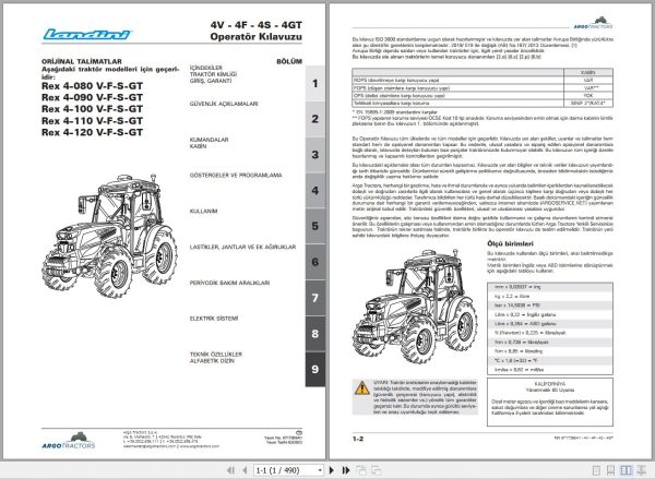 Landini Tractor Rex 4 080V to 4 120GT Operators Maintenance Manual 6717369A1 TR 1