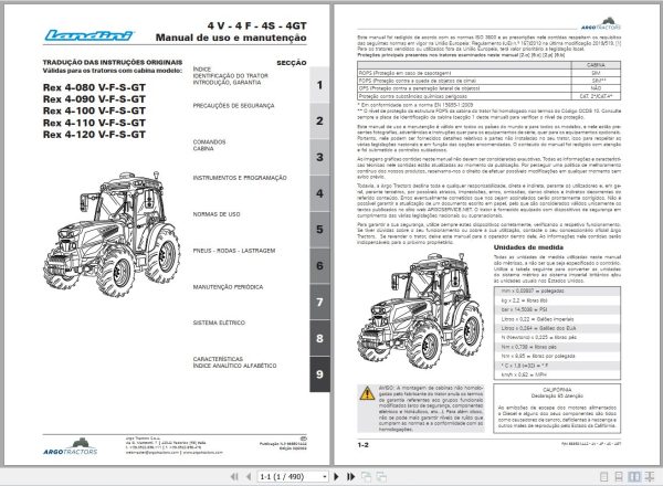 Landini Tractor Rex 4 080V to Rex 4 120GT Operators Maintenance Manual 6685014A2 PT 1
