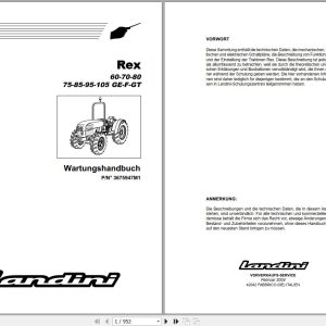 Landini Tractor Rex 60 to 105GT Service Manual 3675947M1 DE 1