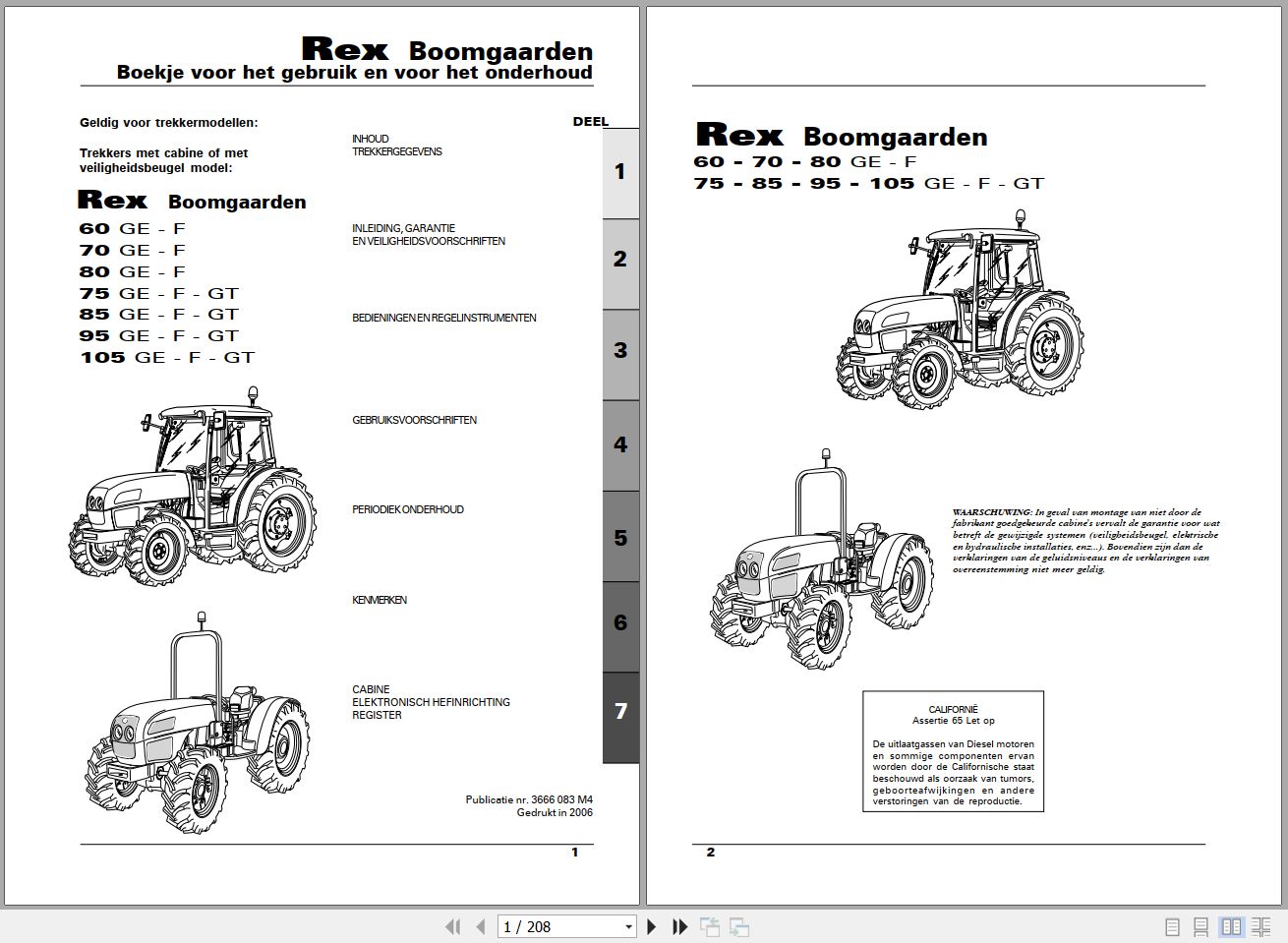 Landini Tractor Rex 60GE to 105GT Boomgaarden Operators Maintenance Manual 3666083M4 NL 1