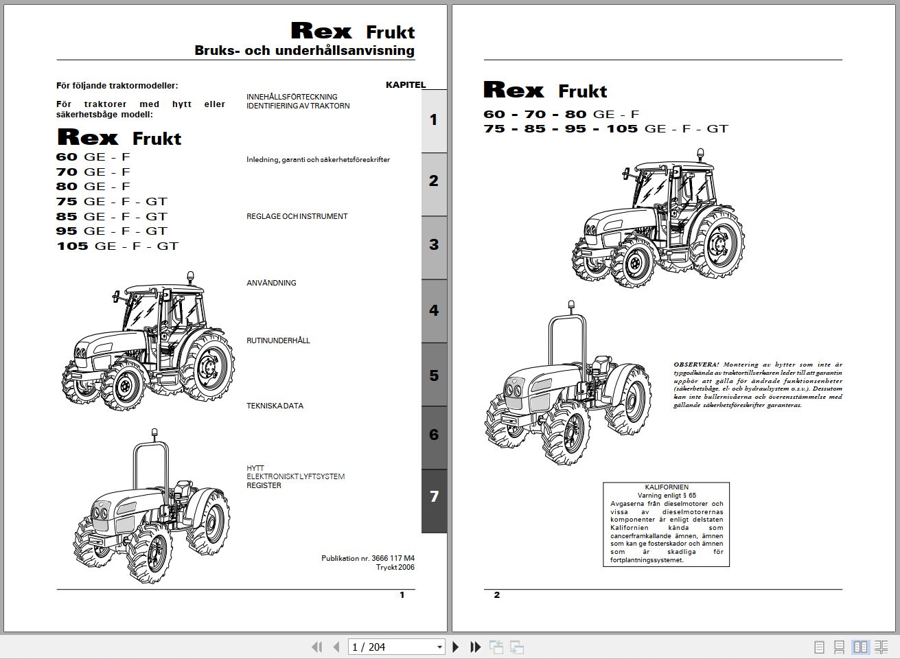 Landini Tractor Rex 60GE to 105GT Frukt Operators Maintenance Manual 3666117M4 SV 1