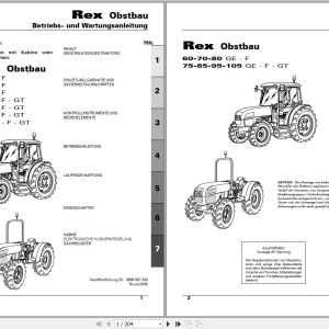 Landini Tractor Rex 60GE to 105GT Obstbau Operators Maintenance Manual 3666061M4 DE 1