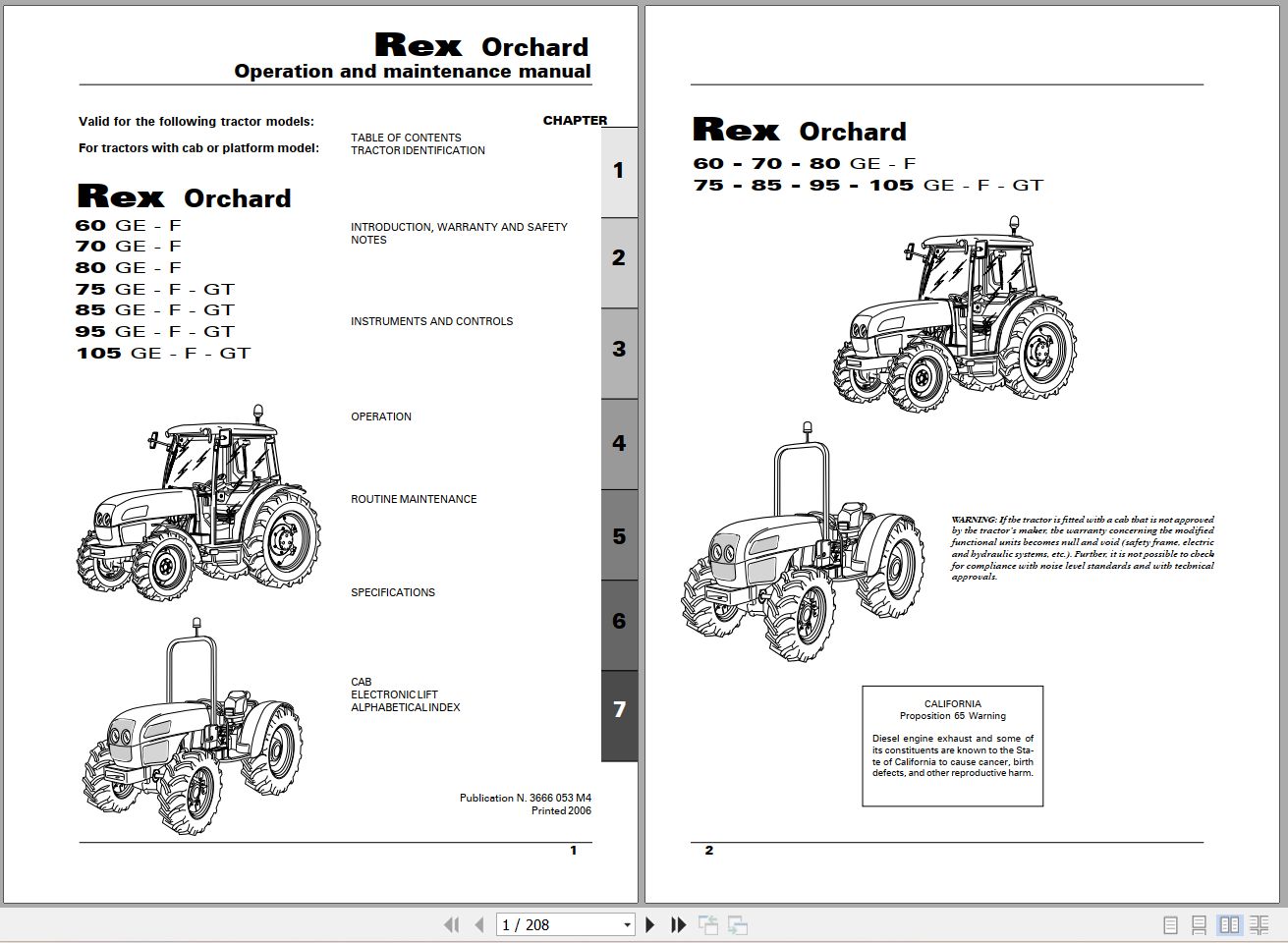 Landini Tractor Rex 60GE to 105GT Orchard Operators Maintenance Manual 3666053M4 EN 1