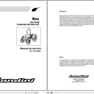 Landini Tractor Rex 60GE to Rex 105GT Service Manual 3675946M2 ES 1
