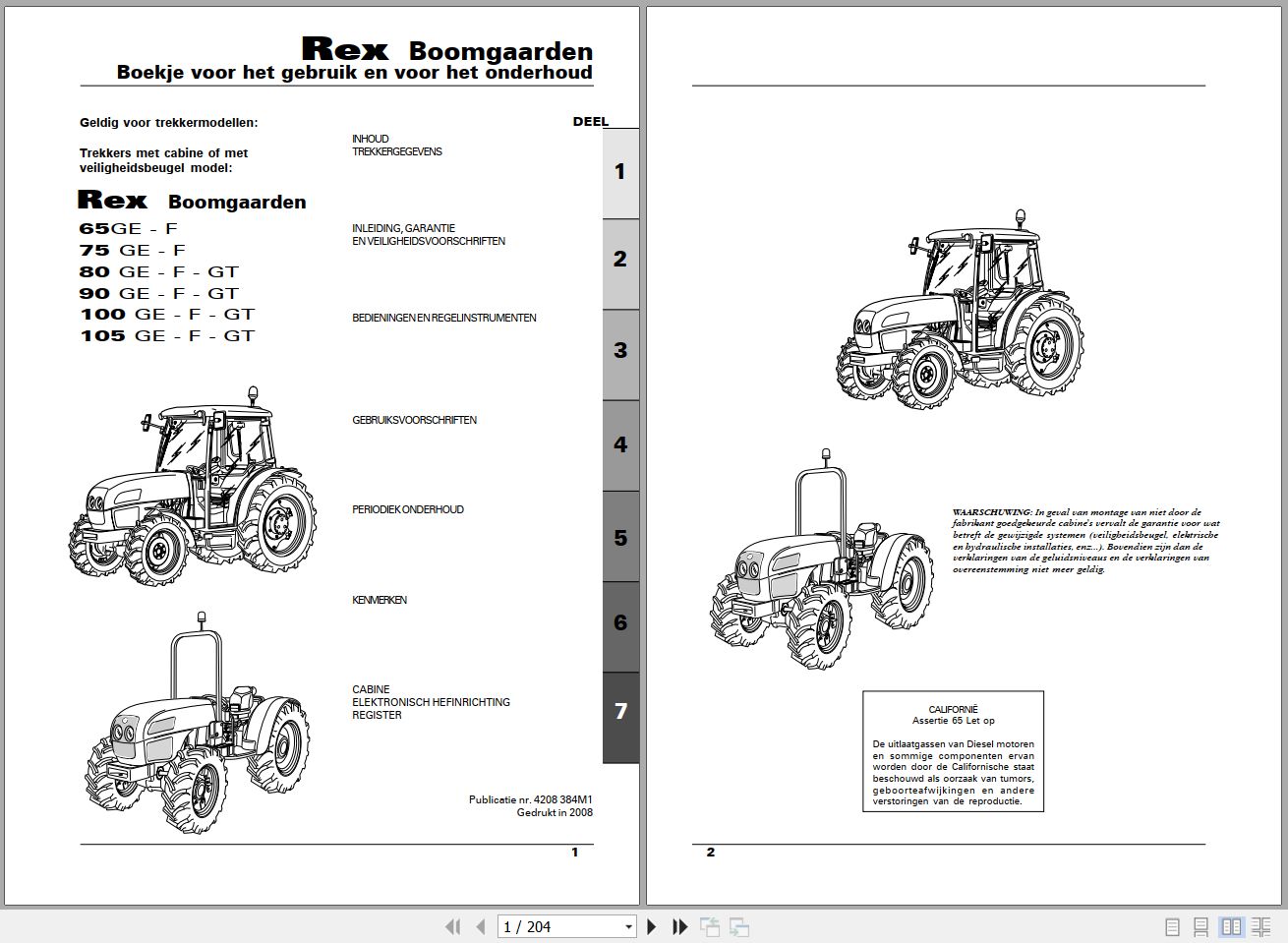 Landini Tractor Rex 65GE to 105GT Boomgaarden Operators Maintenance Manual 4208384M1 NL 1