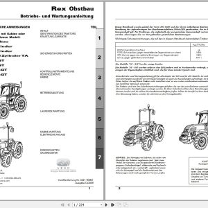 Landini Tractor Rex 75F to 110GT Obstbau Operators Maintenance Manual 4221159M1 DE 1