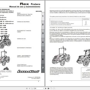 Landini Tractor Rex 75F to 120GB Fruteros Operators Maintenance Manual 6507941M2 ES 1
