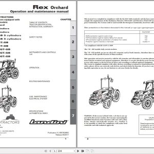 Landini Tractor Rex 75F to 120GB Orchard Operators Maintenance Manual 6507939M3 EN 1