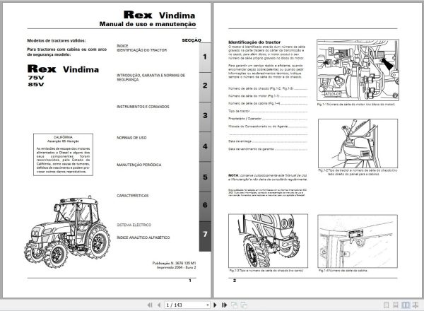 Landini Tractor Rex 75V 85V Vindima Operators Maintenance Manual 3676135M1 PT 1