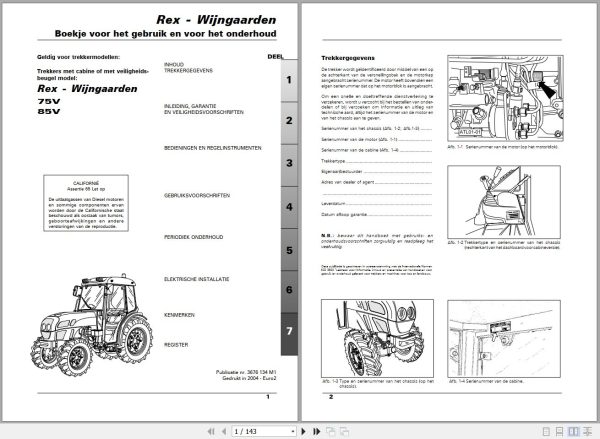 Landini Tractor Rex 75V 85V Wijngaarden Operators Maintenance Manual 3676134M1 NL 1