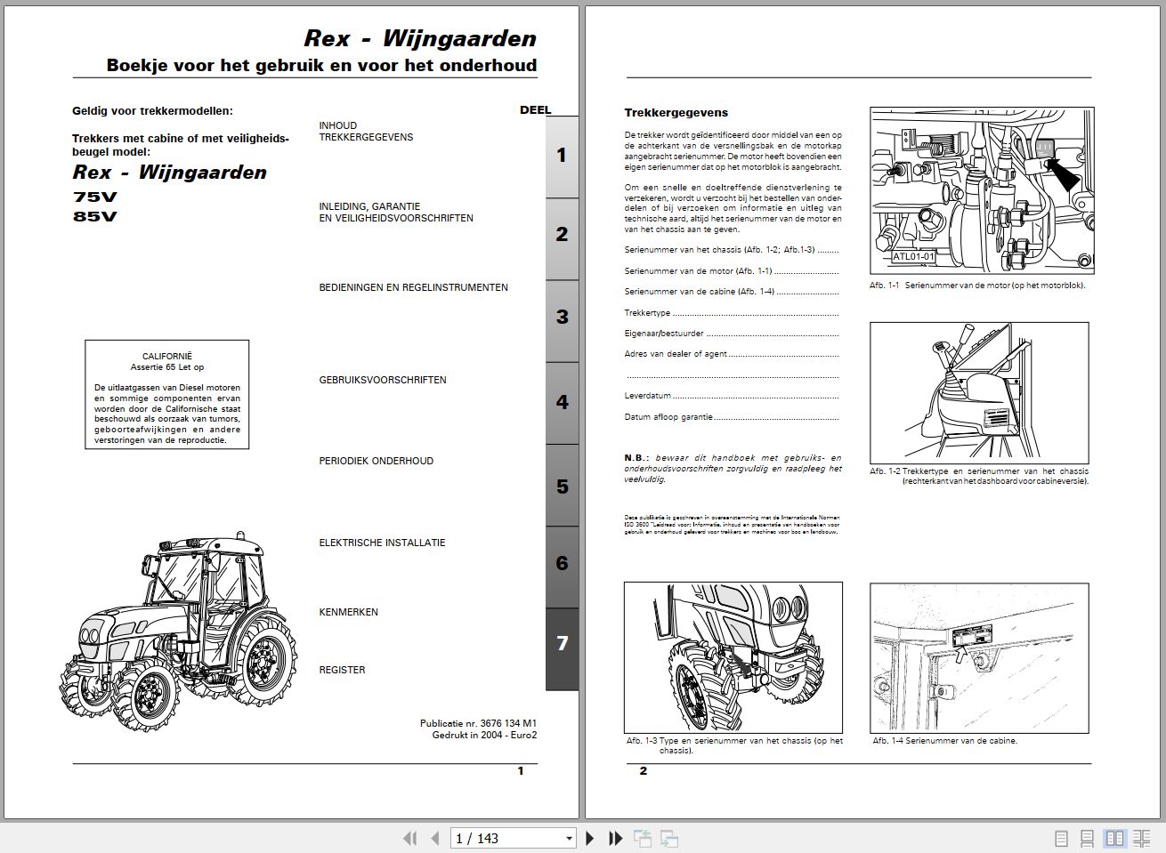 Landini Tractor Rex 75V 85V Wijngaarden Operators Maintenance Manual 3676134M1 NL 1