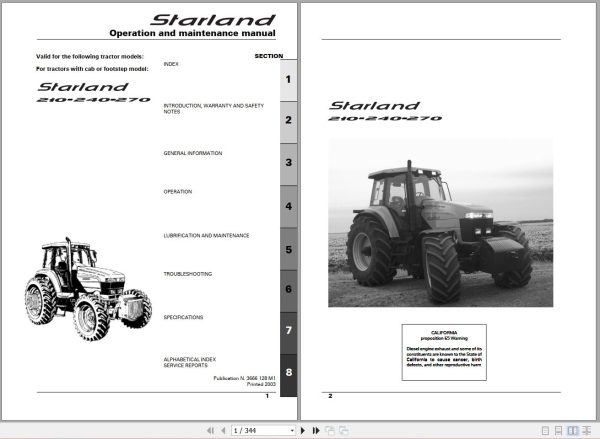 Landini Tractor Starland 210 240 270 Operators Maintenance Manual 3666128M1 EN 1