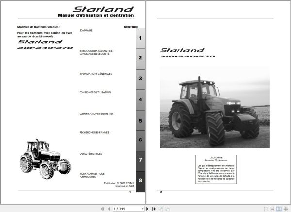 Landini Tractor Starland 210 240 270 Operators Maintenance Manual 3666129M1 FR 1