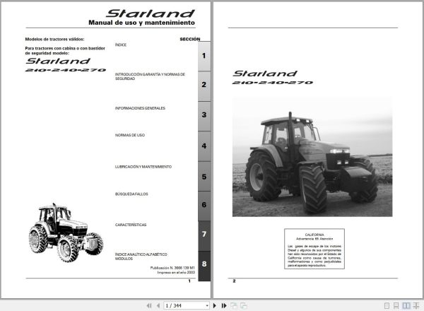 Landini Tractor Starland 210 240 270 Operators Maintenance Manual 3666139M1 ES 1