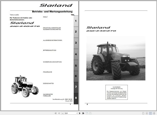 Landini Tractor Starland 210 240 270 Operators Maintenance Manual 3666146M1 DE 1