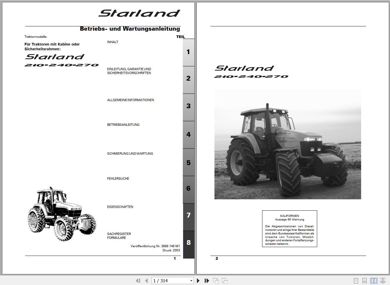 Landini Tractor Starland 210 240 270 Operators Maintenance Manual 3666146M1 DE 1