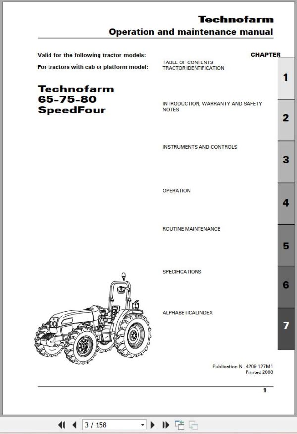 Landini Tractor Technofarm 65 75 80 Operators Maintenance Manual 4209127M1 EN 1