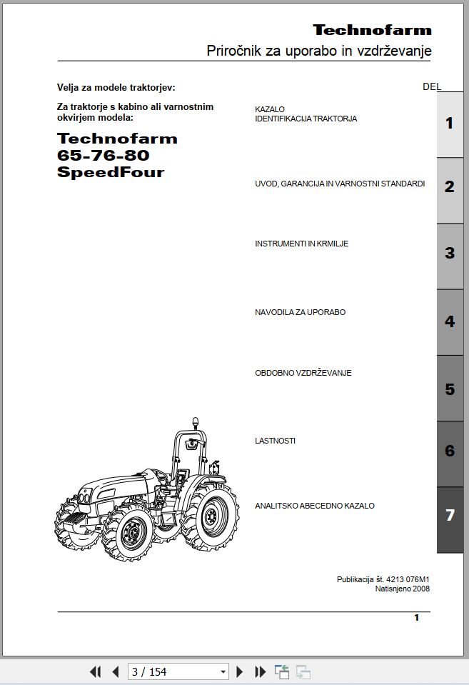Landini Tractor Technofarm 65 75 80 Operators Maintenance Manual 4213076M1 SL 1