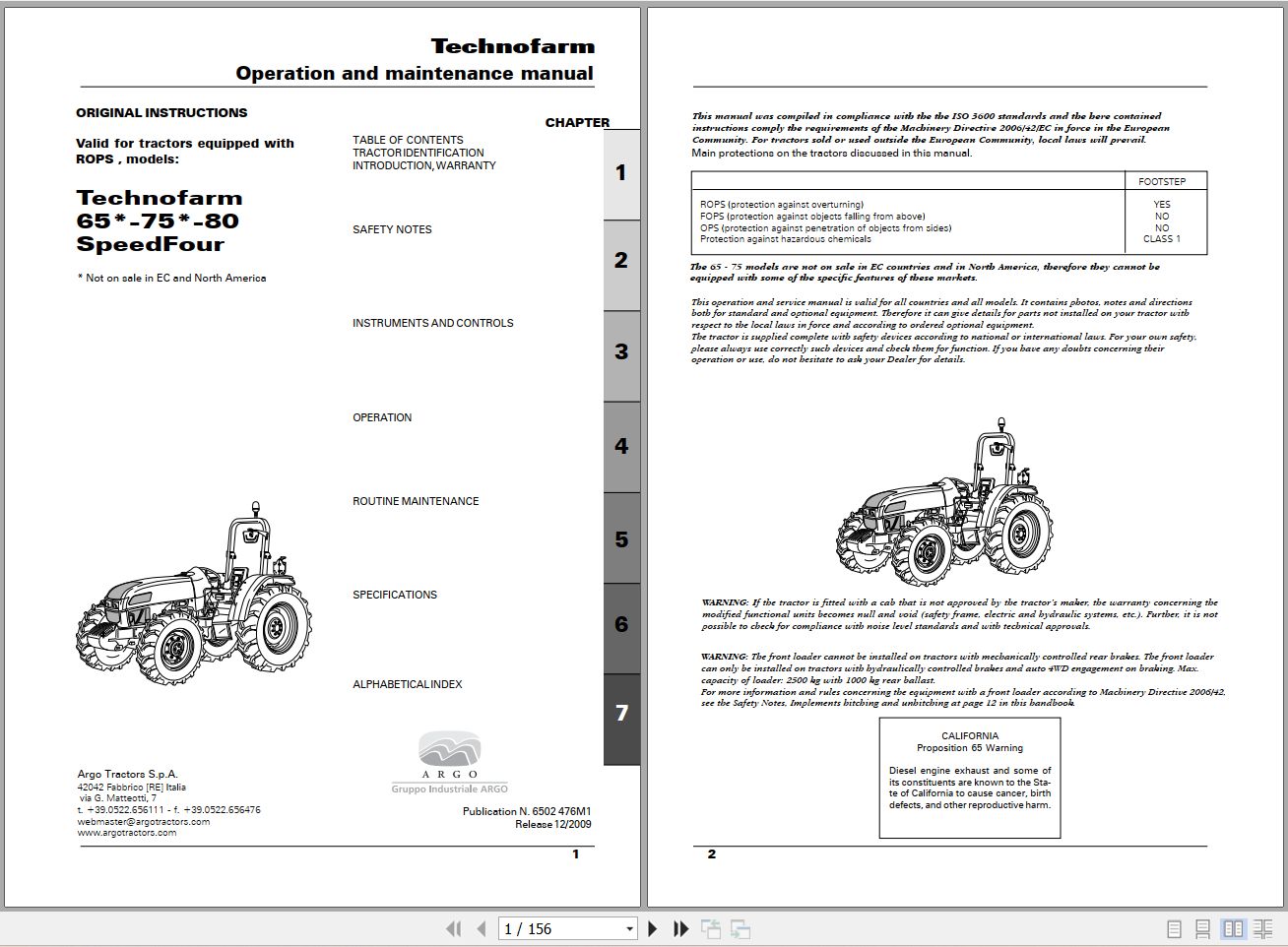 Landini Tractor Technofarm 65 75 80 Operators Maintenance Manual 6502476M1 EN 1