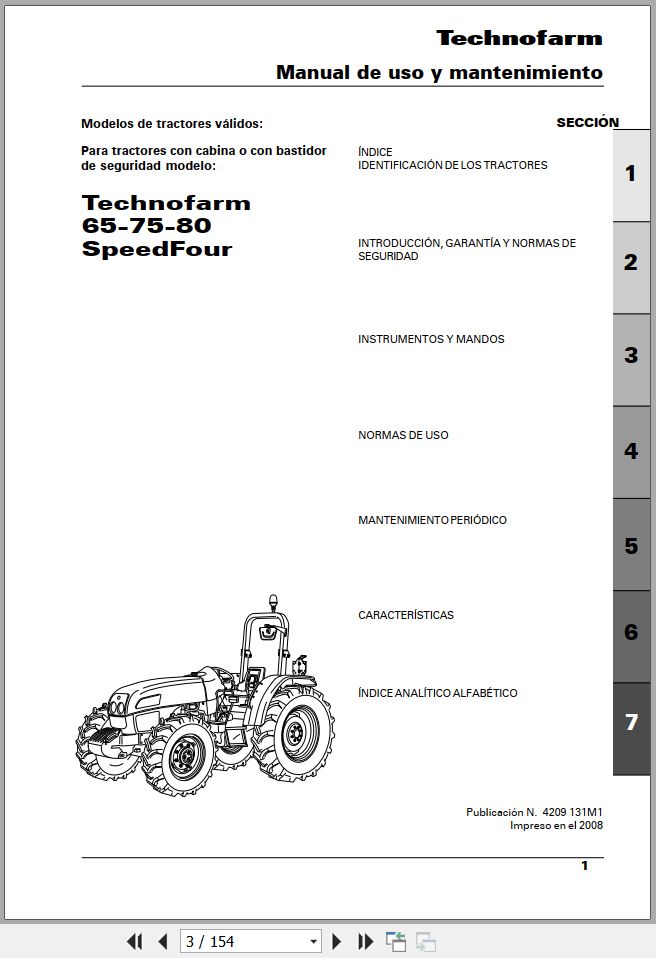 Landini Tractor Technofarm 65 75 80 SpeedFour Operators Maintenance Manual 4209131M1 ES 1