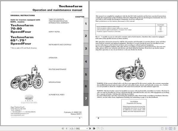 Landini Tractor Technofarm 65 80 Operators Maintenance Manual 6508011M1 EN 1